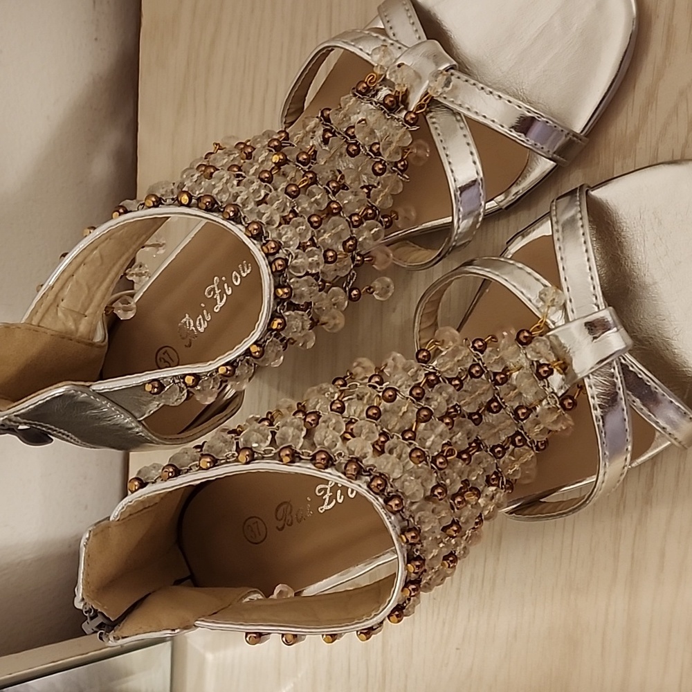 Silver Beaded Sandals